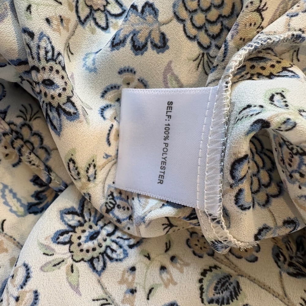 Rose + Olive Womens 1X Floral Pintuck V-Neck 3/4 Sleeve Blouse Cream Blue NWT - Picture 6 of 8